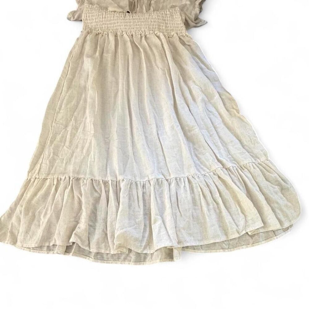 Women's Cotton Linen Cream and Tan Midi Dress Size 2XL - Picture 6 of 6